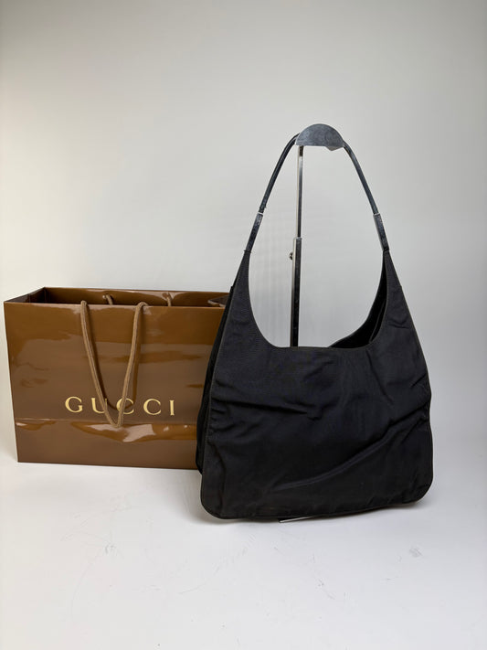 Vintage Gucci Nylon Shoulder Bag Black Silver