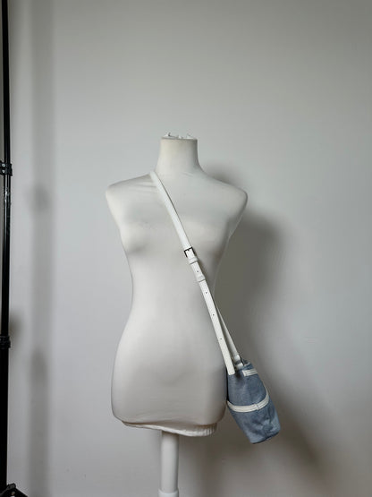 Vintage Courreges Denim Leather Trim Crossbody Bag Light Blue White