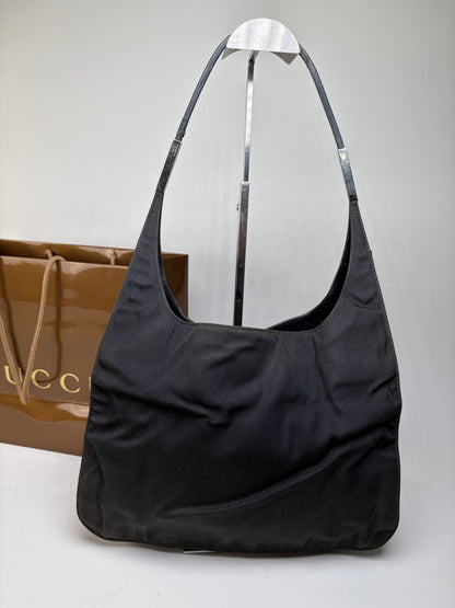 Vintage Gucci Nylon Shoulder Bag Black Silver