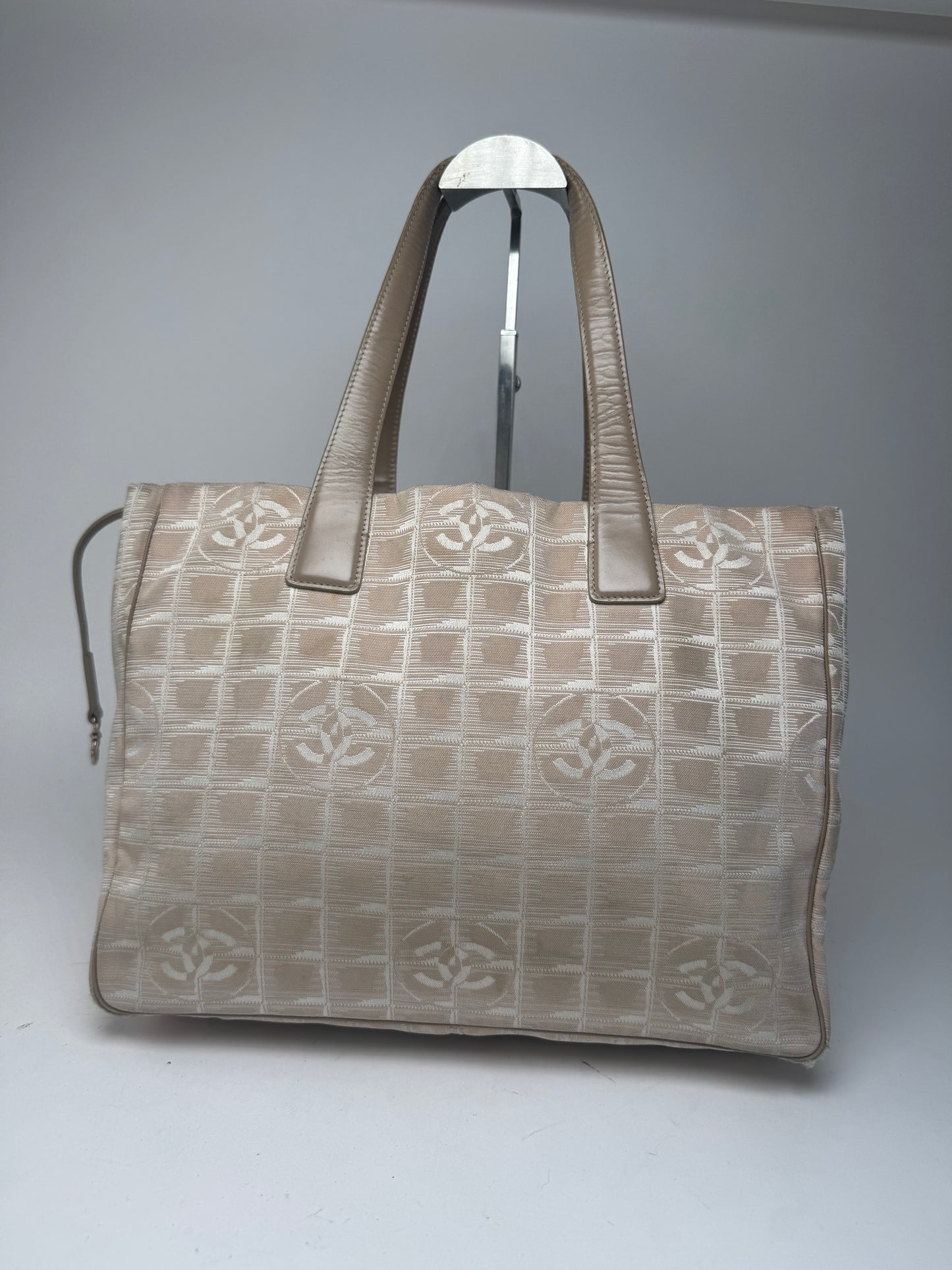 Vintage Chanel Canvas Leather New Travel Line Tote Bag beige