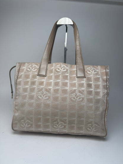 Vintage Chanel Canvas Leather New Travel Line Tote Bag beige