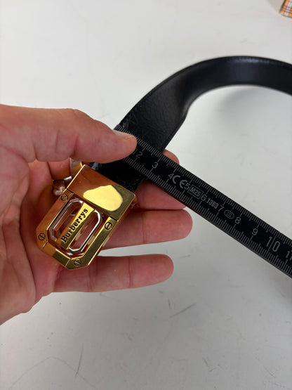 Vintage Burberry Leather Logo Belt Black Brown Gold