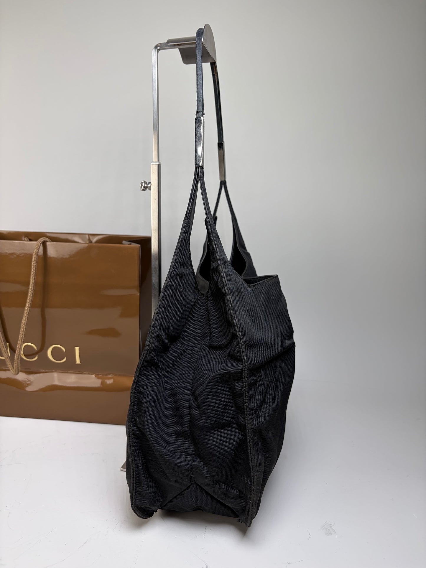 Vintage Gucci Nylon Shoulder Bag Black Silver