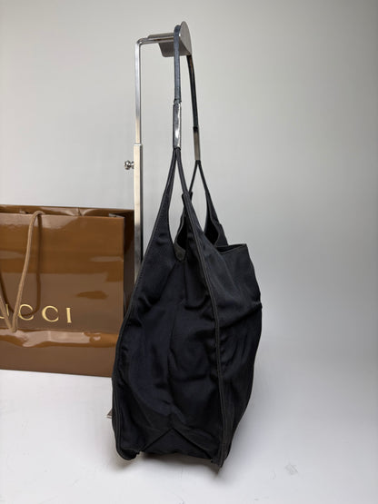 Vintage Gucci Nylon Shoulder Bag Black Silver