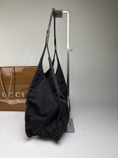 Vintage Gucci Nylon Shoulder Bag Black Silver