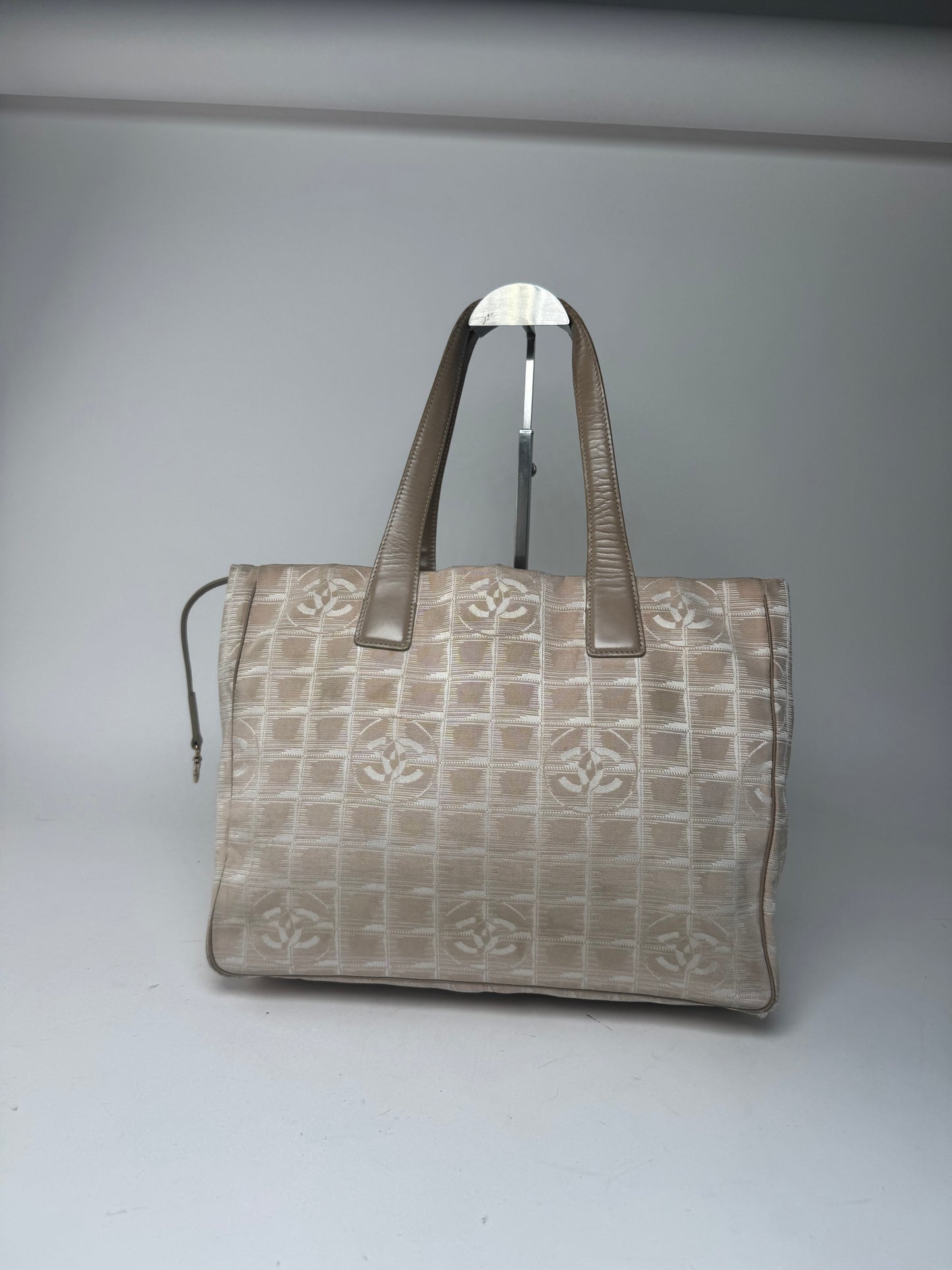 Vintage Chanel Canvas Leather New Travel Line Tote Bag beige