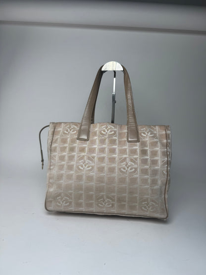 Vintage Chanel Canvas Leather New Travel Line Tote Bag beige