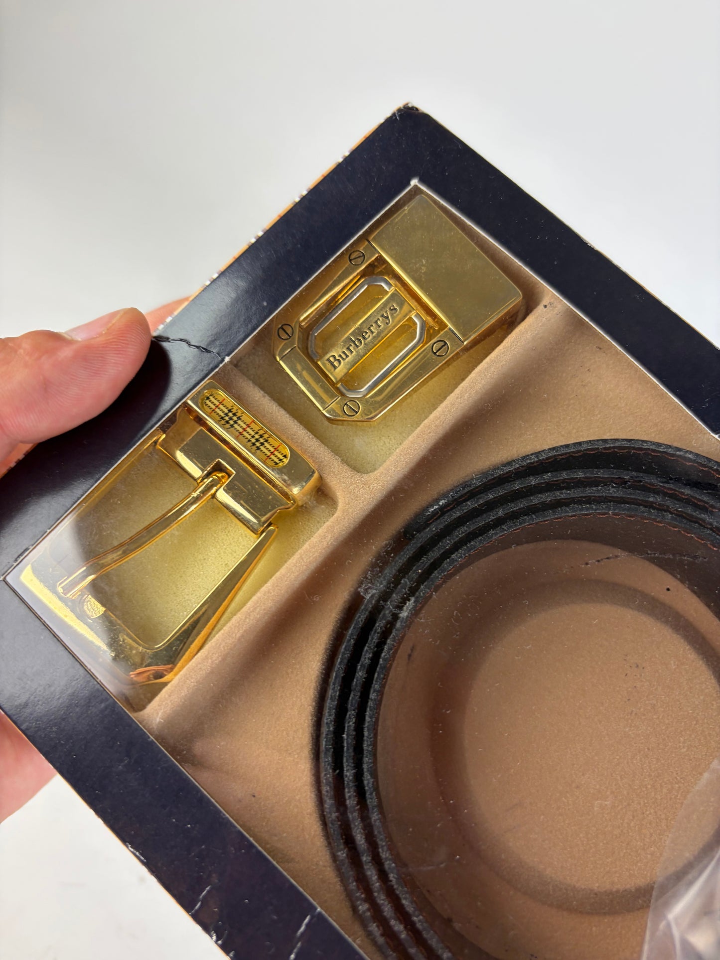 Vintage Burberry Leather Logo Belt Black Brown Gold