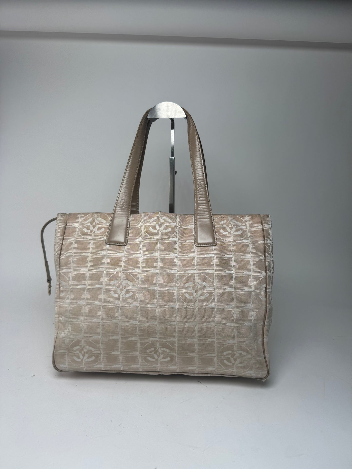 Vintage Chanel Canvas Leather New Travel Line Tote Bag beige