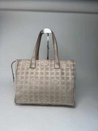 Vintage Chanel Canvas Leather New Travel Line Tote Bag beige