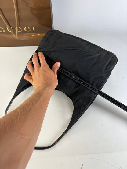 Vintage Gucci Nylon Shoulder Bag Black Silver