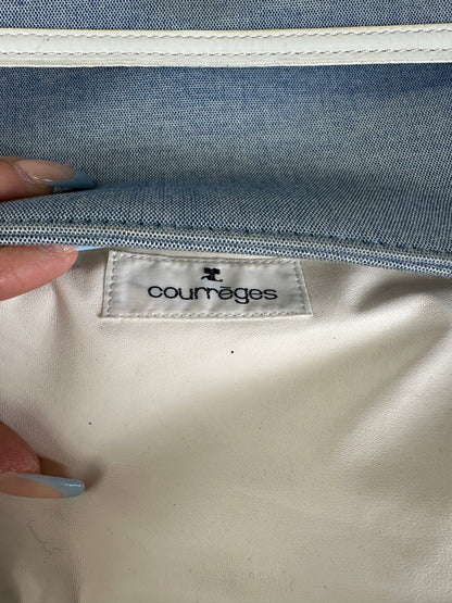 Vintage Courreges Denim Leather Trim Crossbody Bag Light Blue White