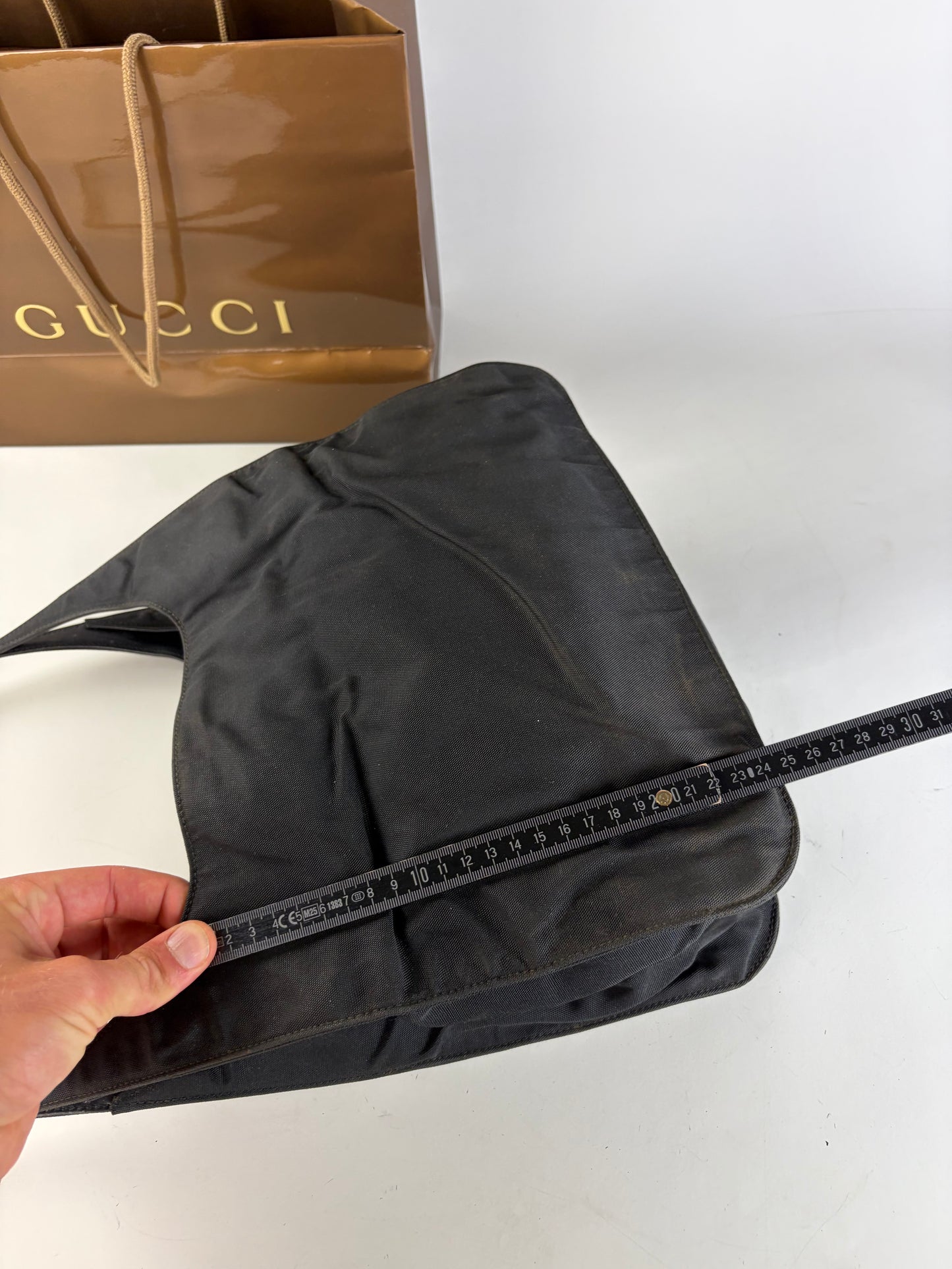 Vintage Gucci Nylon Shoulder Bag Black Silver