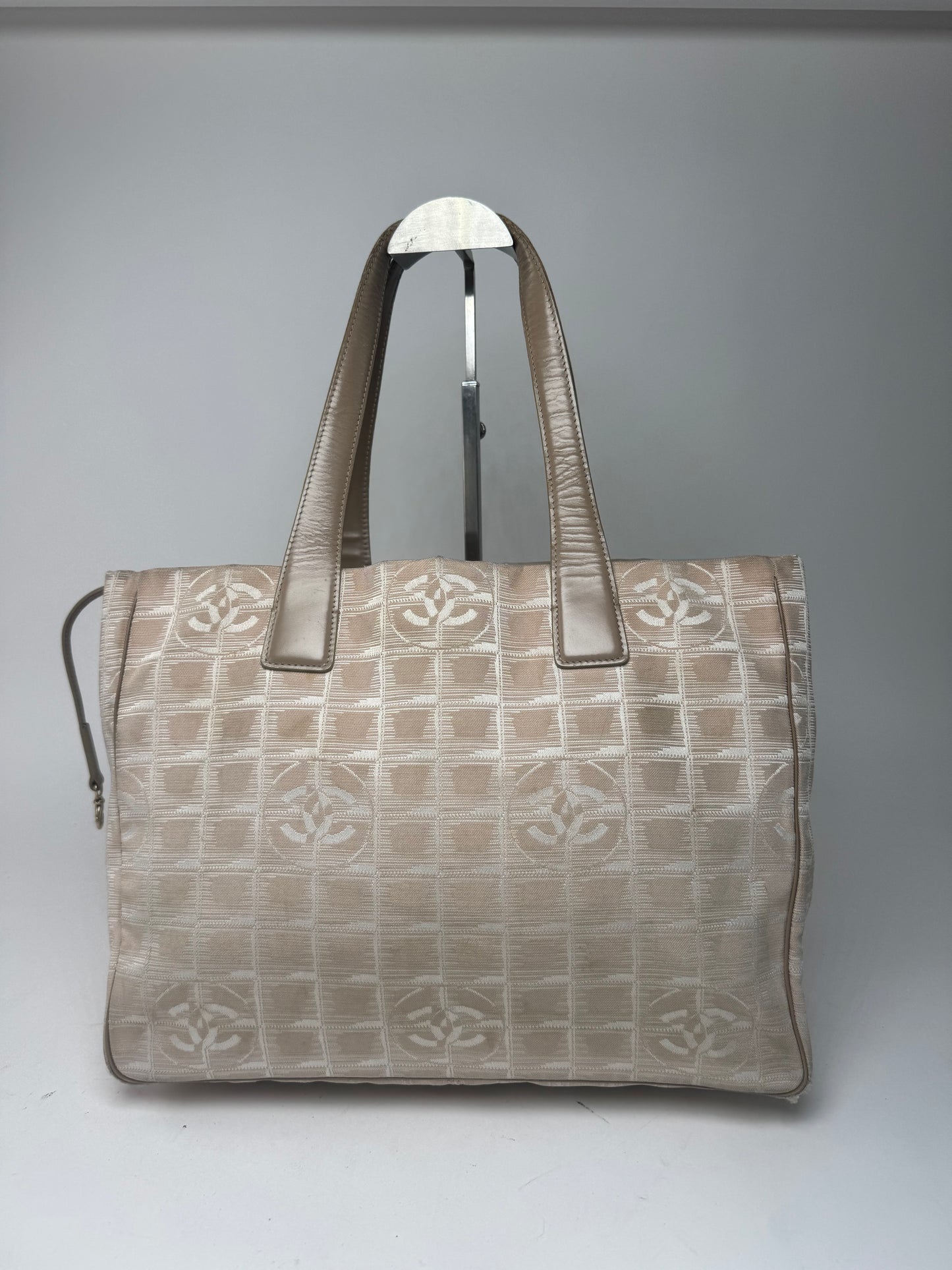 Vintage Chanel Canvas Leather New Travel Line Tote Bag beige