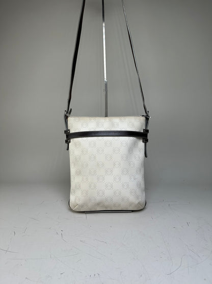 Vintage Loewe Coated Canvas Crossbody Bag White Silver