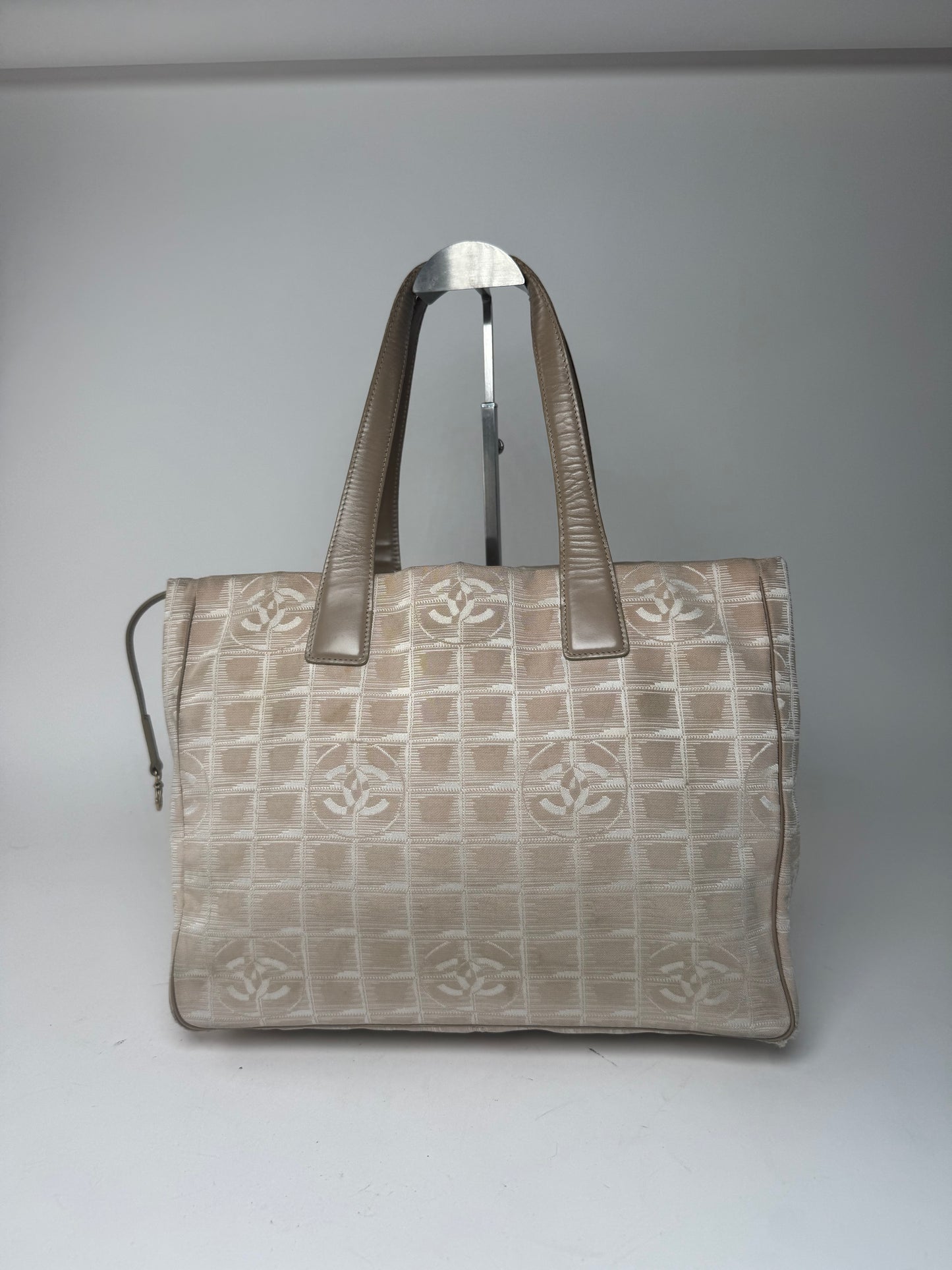 Vintage Chanel Canvas Leather New Travel Line Tote Bag beige