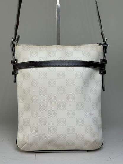 Vintage Loewe Coated Canvas Crossbody Bag White Silver