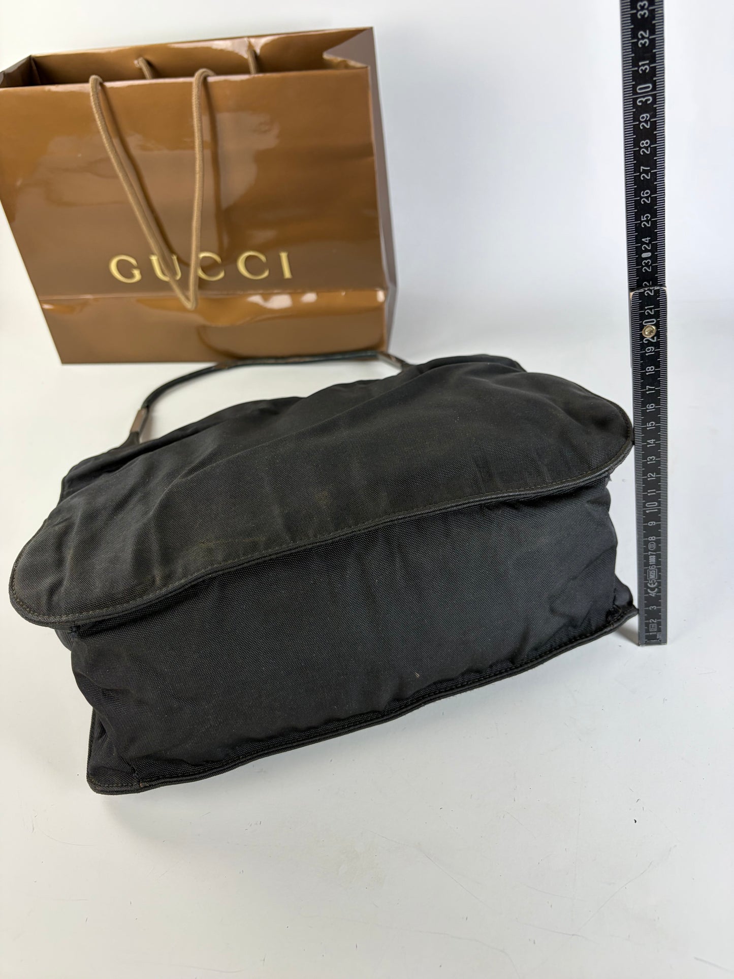 Vintage Gucci Nylon Shoulder Bag Black Silver