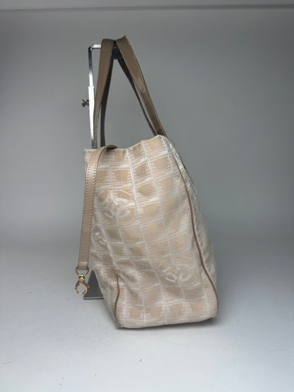 Vintage Chanel Canvas Leather New Travel Line Tote Bag beige