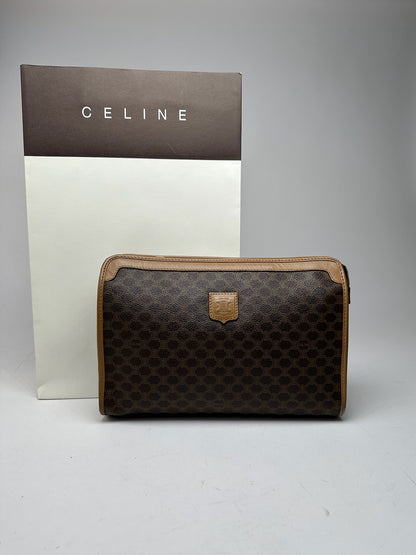 Vintage Celine Paris Triomphe monogram Leather clutch brown