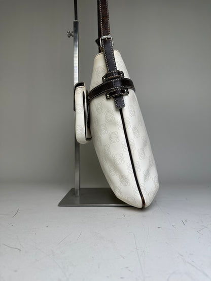 Vintage Loewe Coated Canvas Crossbody Bag White Silver