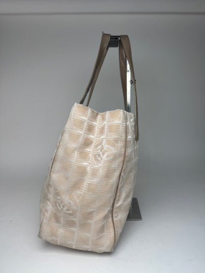 Vintage Chanel Canvas Leather New Travel Line Tote Bag beige