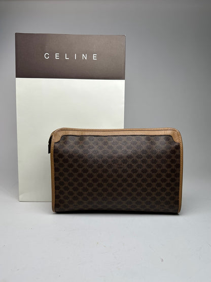Vintage Celine Paris Triomphe monogram Leather clutch brown