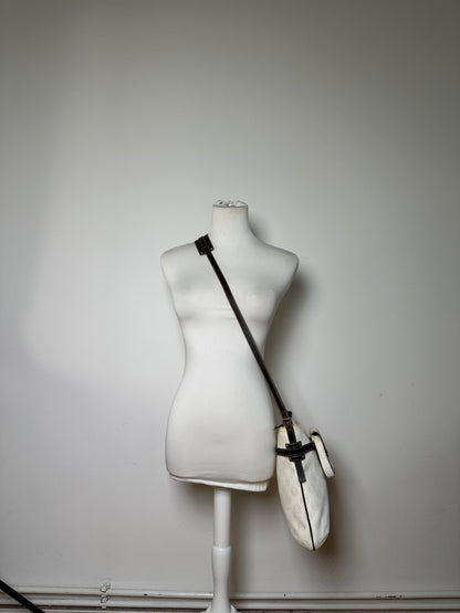 Vintage Loewe Coated Canvas Crossbody Bag White Silver
