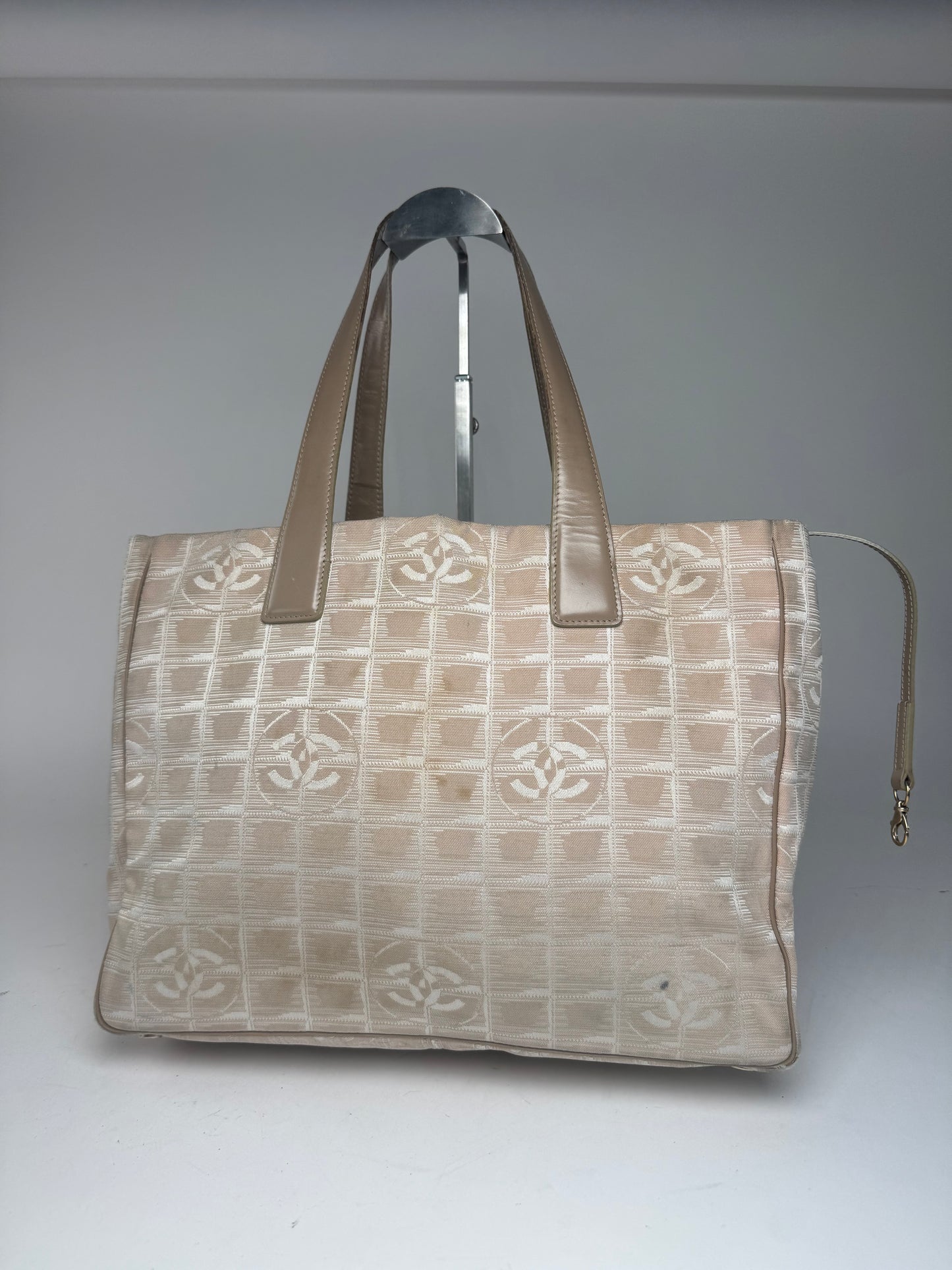 Vintage Chanel Canvas Leather New Travel Line Tote Bag beige