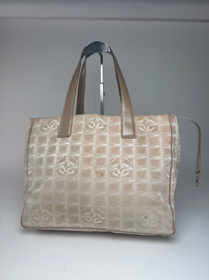 Vintage Chanel Canvas Leather New Travel Line Tote Bag beige
