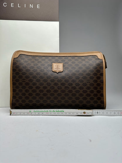 Vintage Celine Paris Triomphe monogram Leather clutch brown