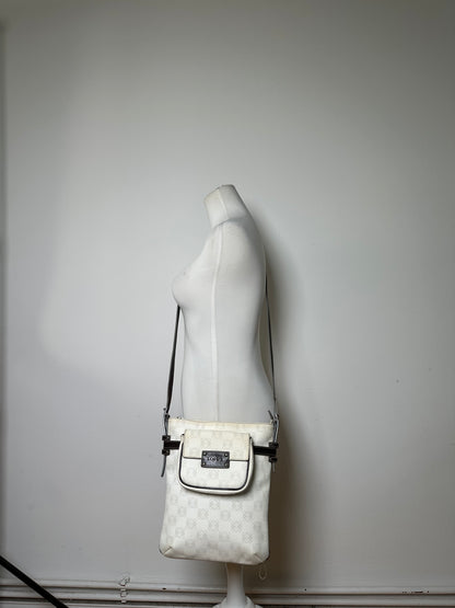 Vintage Loewe Coated Canvas Crossbody Bag White Silver