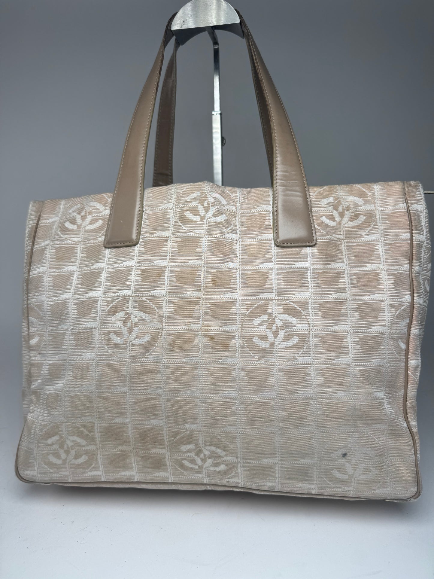 Vintage Chanel Canvas Leather New Travel Line Tote Bag beige