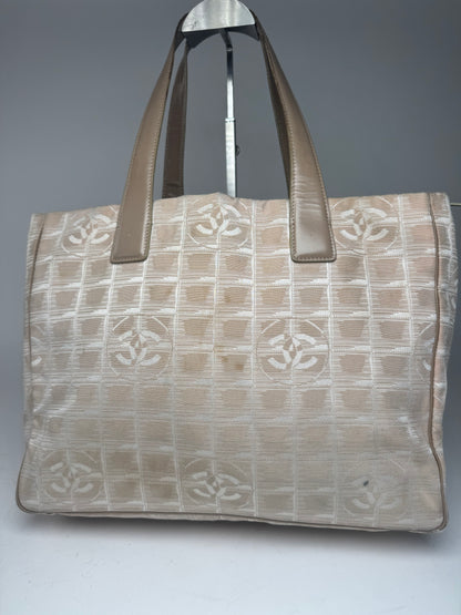 Vintage Chanel Canvas Leather New Travel Line Tote Bag beige
