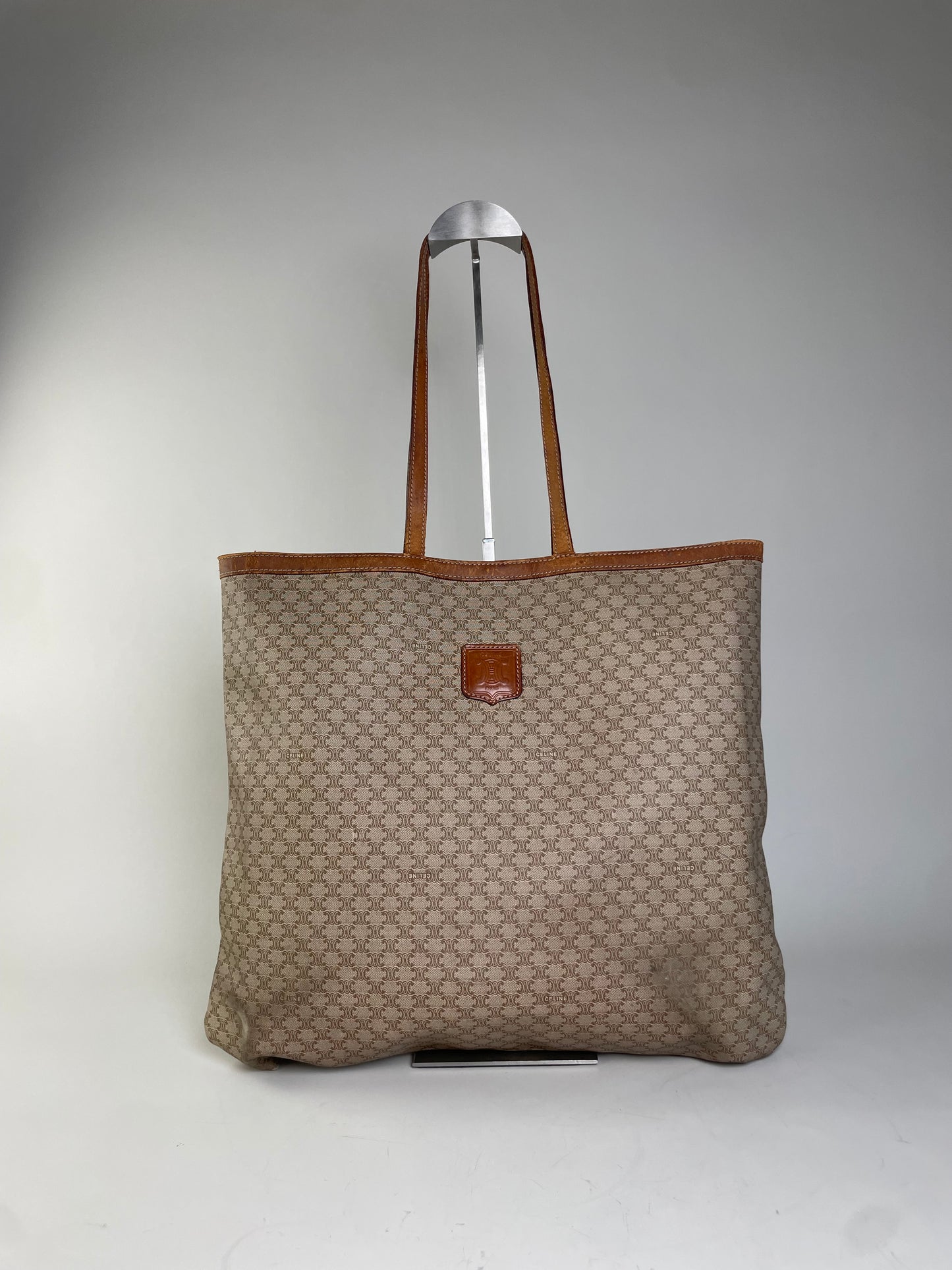 Vintage Celine Macadam Canvas Tote Late 1990s Beige Brown