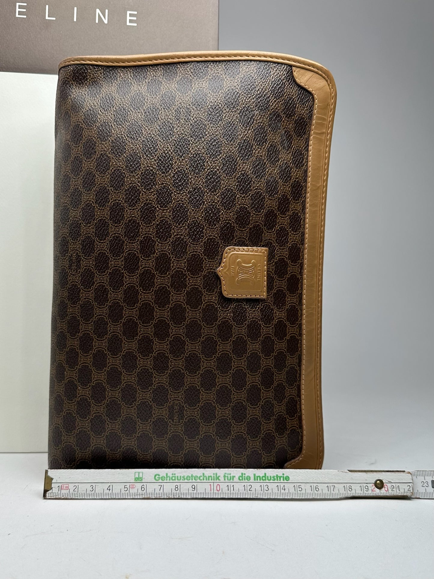 Vintage Celine Paris Triomphe monogram Leather clutch brown