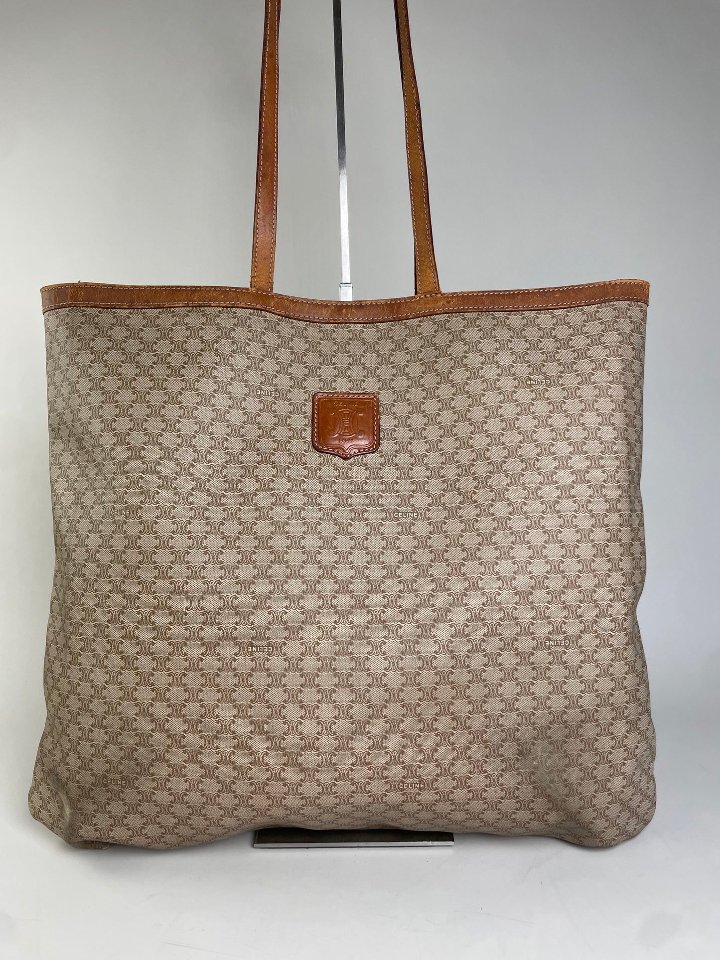 Vintage Celine Macadam Canvas Tote Late 1990s Beige Brown
