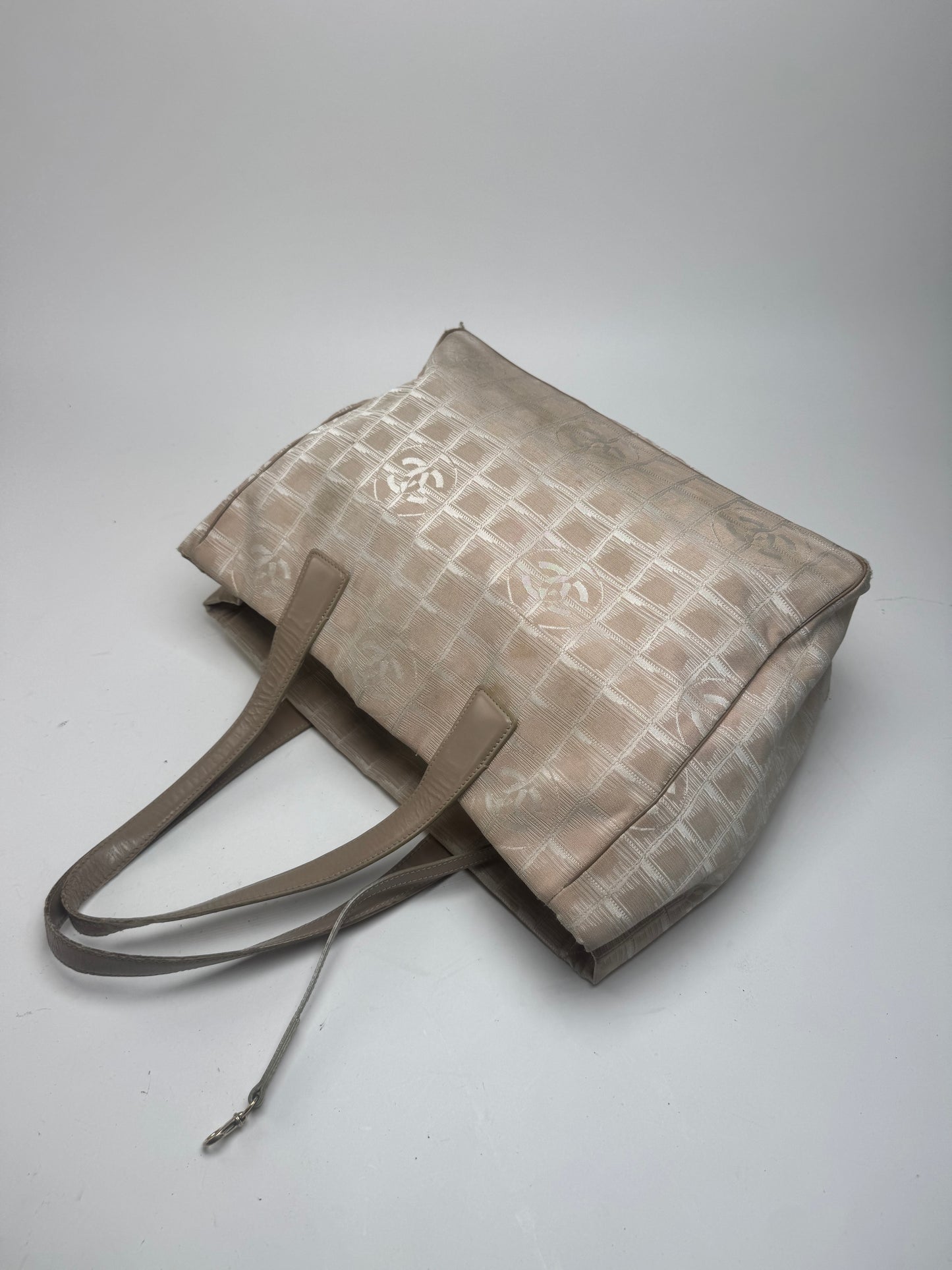 Vintage Chanel Canvas Leather New Travel Line Tote Bag beige