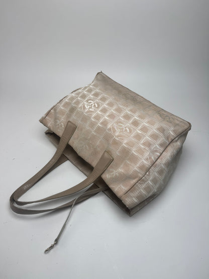Vintage Chanel Canvas Leather New Travel Line Tote Bag beige