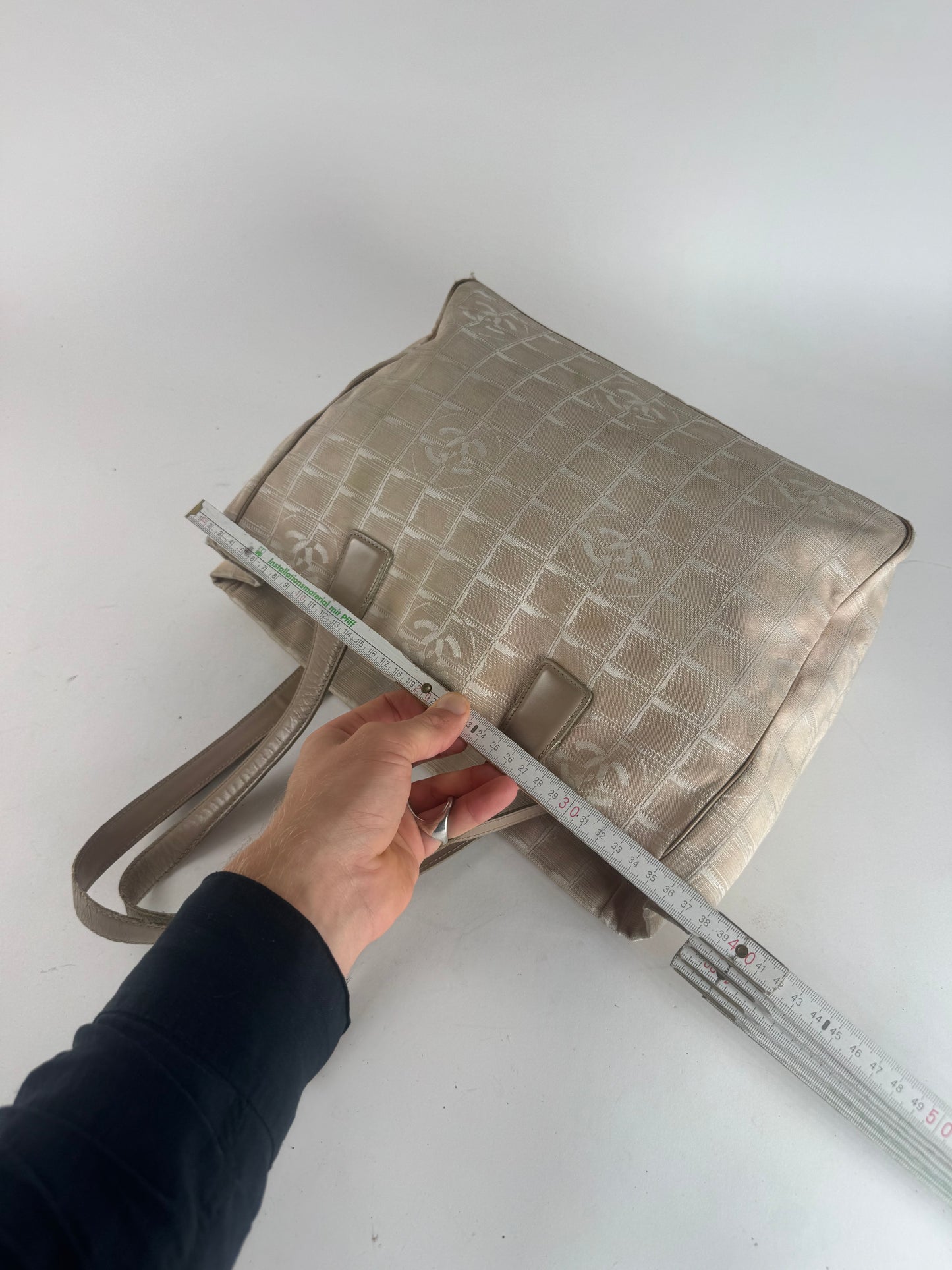 Vintage Chanel Canvas Leather New Travel Line Tote Bag beige