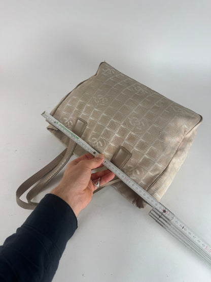 Vintage Chanel Canvas Leather New Travel Line Tote Bag beige