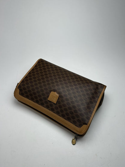Vintage Celine Paris Triomphe monogram Leather clutch brown
