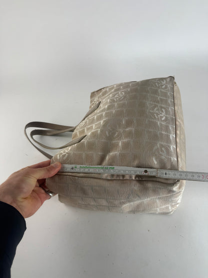 Vintage Chanel Canvas Leather New Travel Line Tote Bag beige