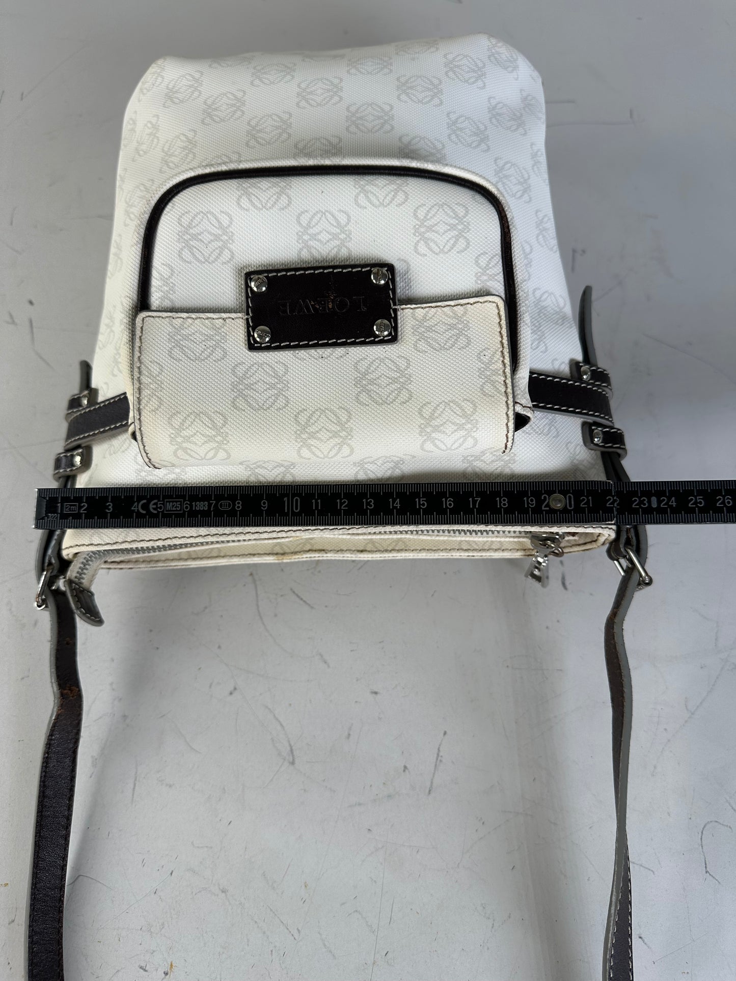 Vintage Loewe Coated Canvas Crossbody Bag White Silver