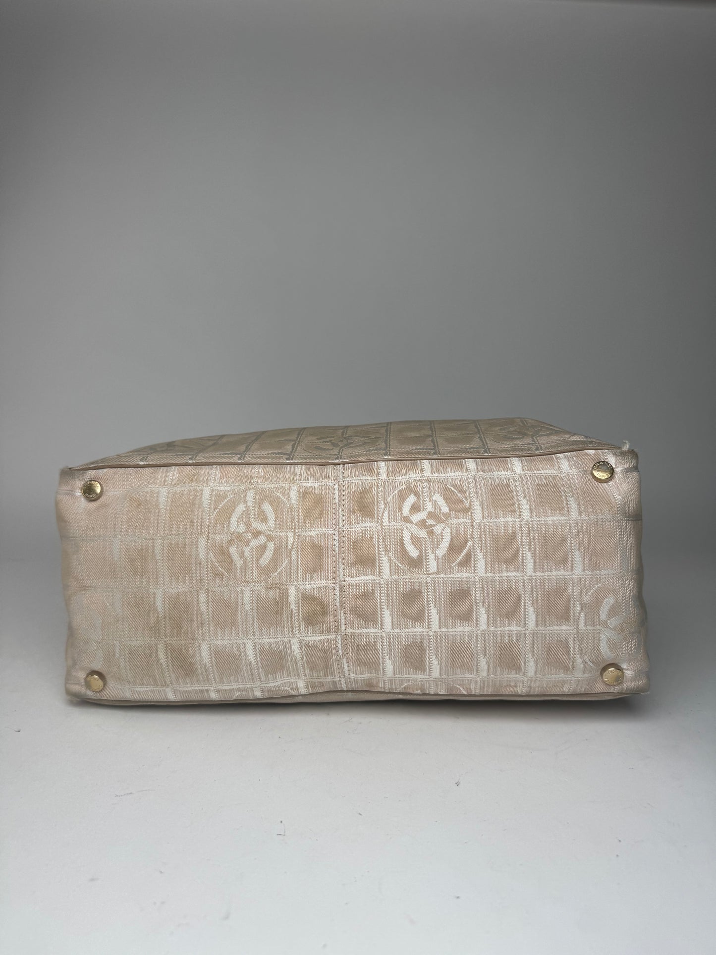 Vintage Chanel Canvas Leather New Travel Line Tote Bag beige