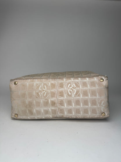 Vintage Chanel Canvas Leather New Travel Line Tote Bag beige
