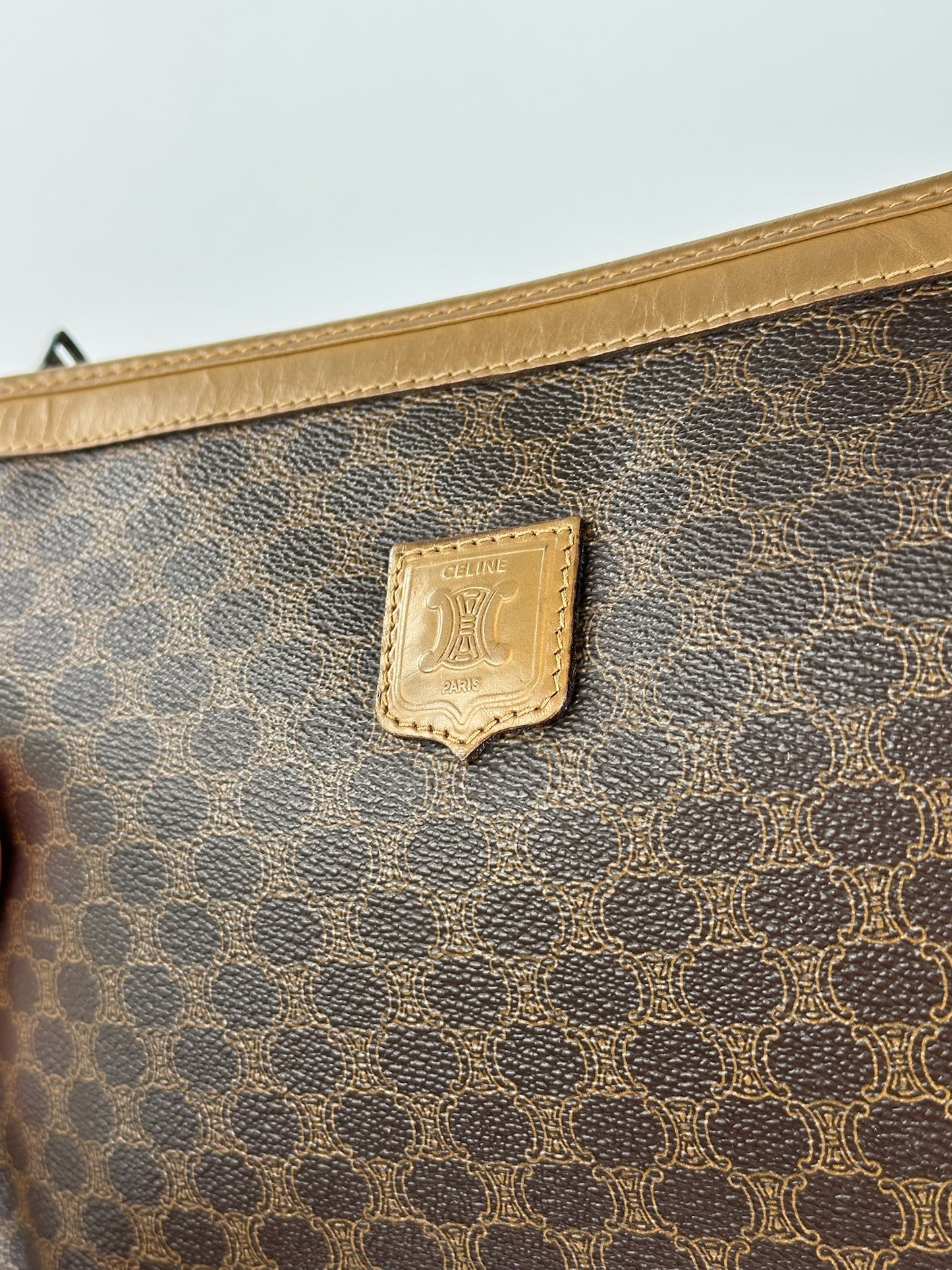 Vintage Celine Paris Triomphe monogram Leather clutch brown