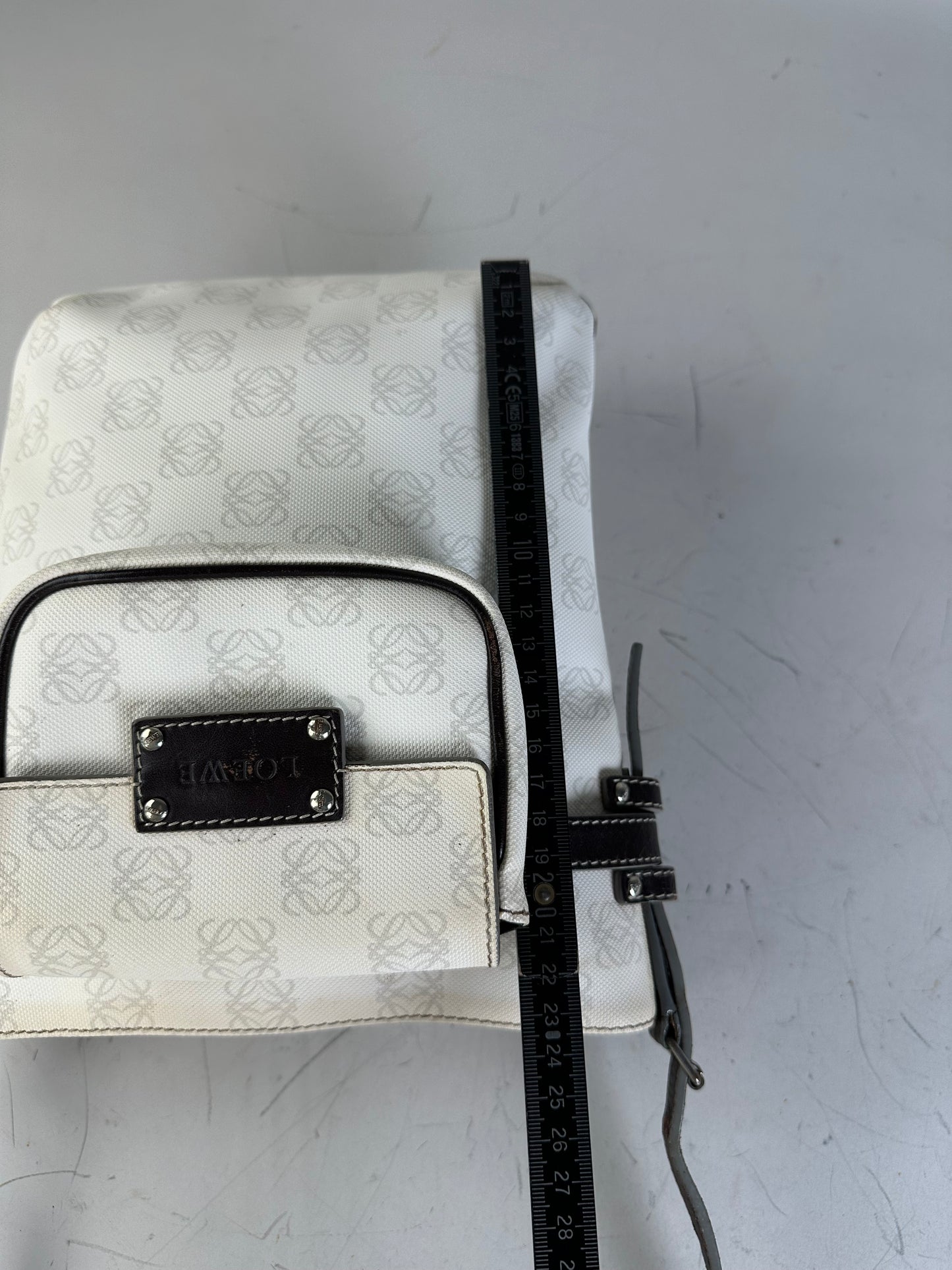 Vintage Loewe Coated Canvas Crossbody Bag White Silver