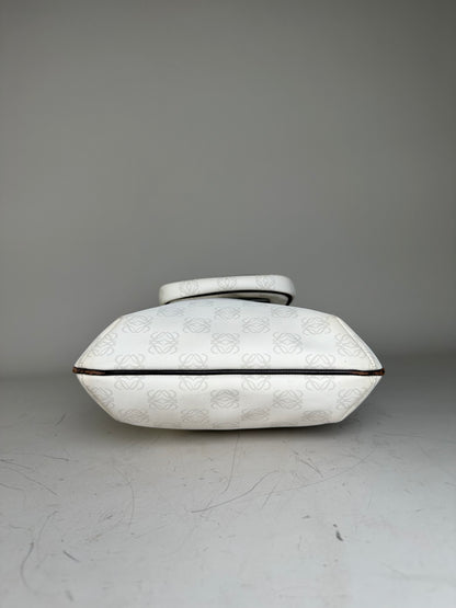 Vintage Loewe Coated Canvas Crossbody Bag White Silver