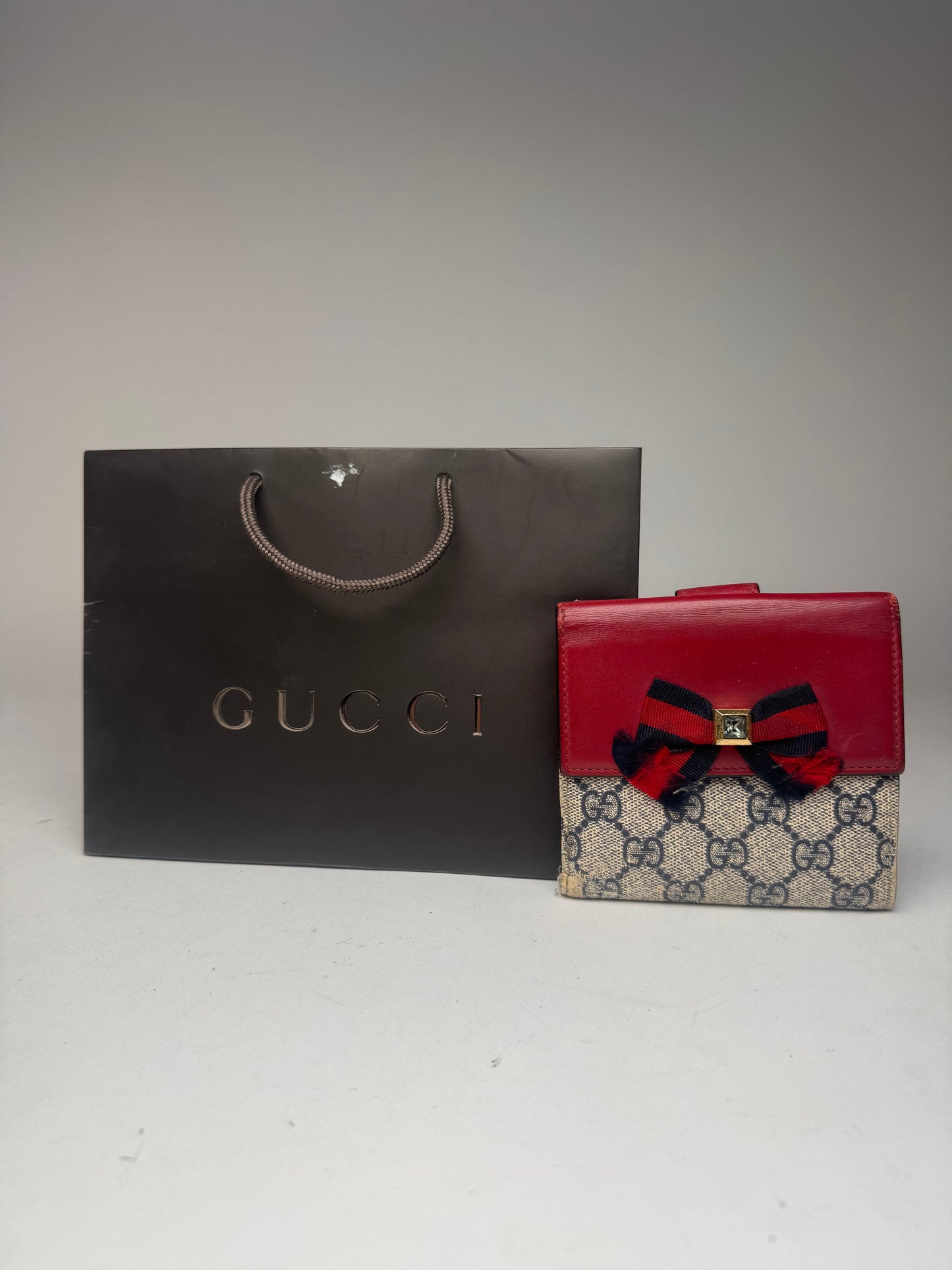 Vintage Gucci Ophidia Leather Wallet Gray Red Navy
